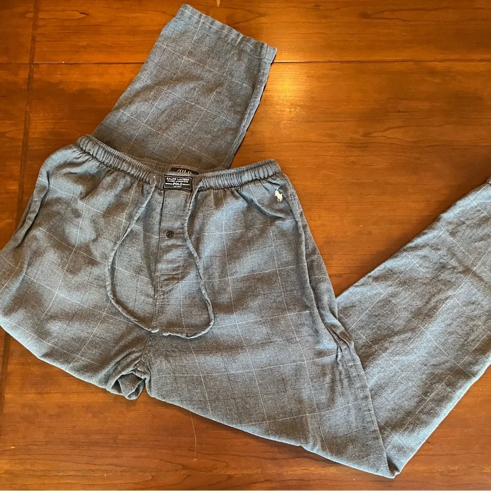 Polo Ralph Lauren Lounge Pants Mens Size M Gray Plaid Drawstring Pajama Bottom - Picture 2 of 12